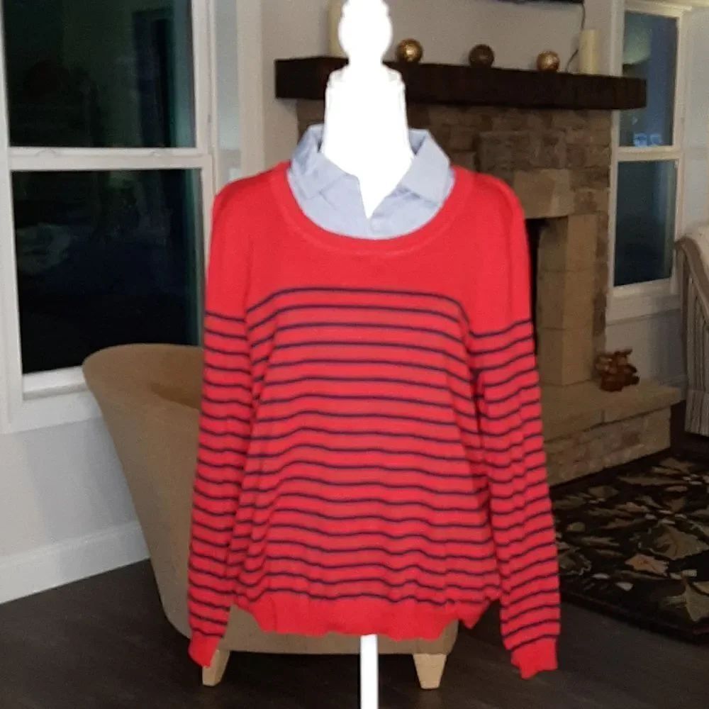 Croft& Barrow PXL Red Sweater with Blue Stripes